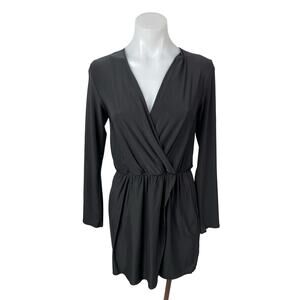 Tobi Womens Black Long Sleeve Faux Wrap Drape V Neck Mini Blouson Dress Size S/M